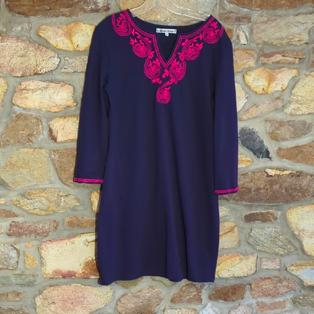 Barbara Gerwit Embroidered Navy Dress